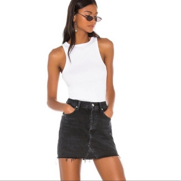 Agolde Quinn High Rise Distressed Button Fly Denim Mini Skirt